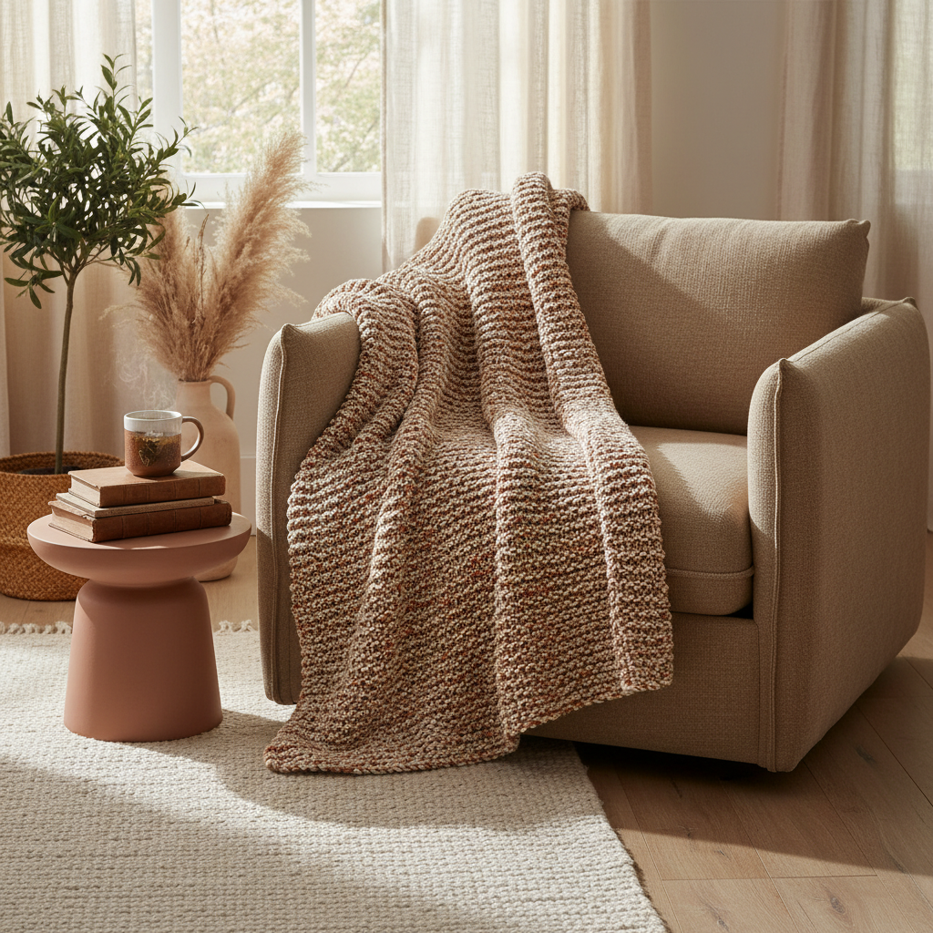 Chunky Knit Throw Blanket Cream